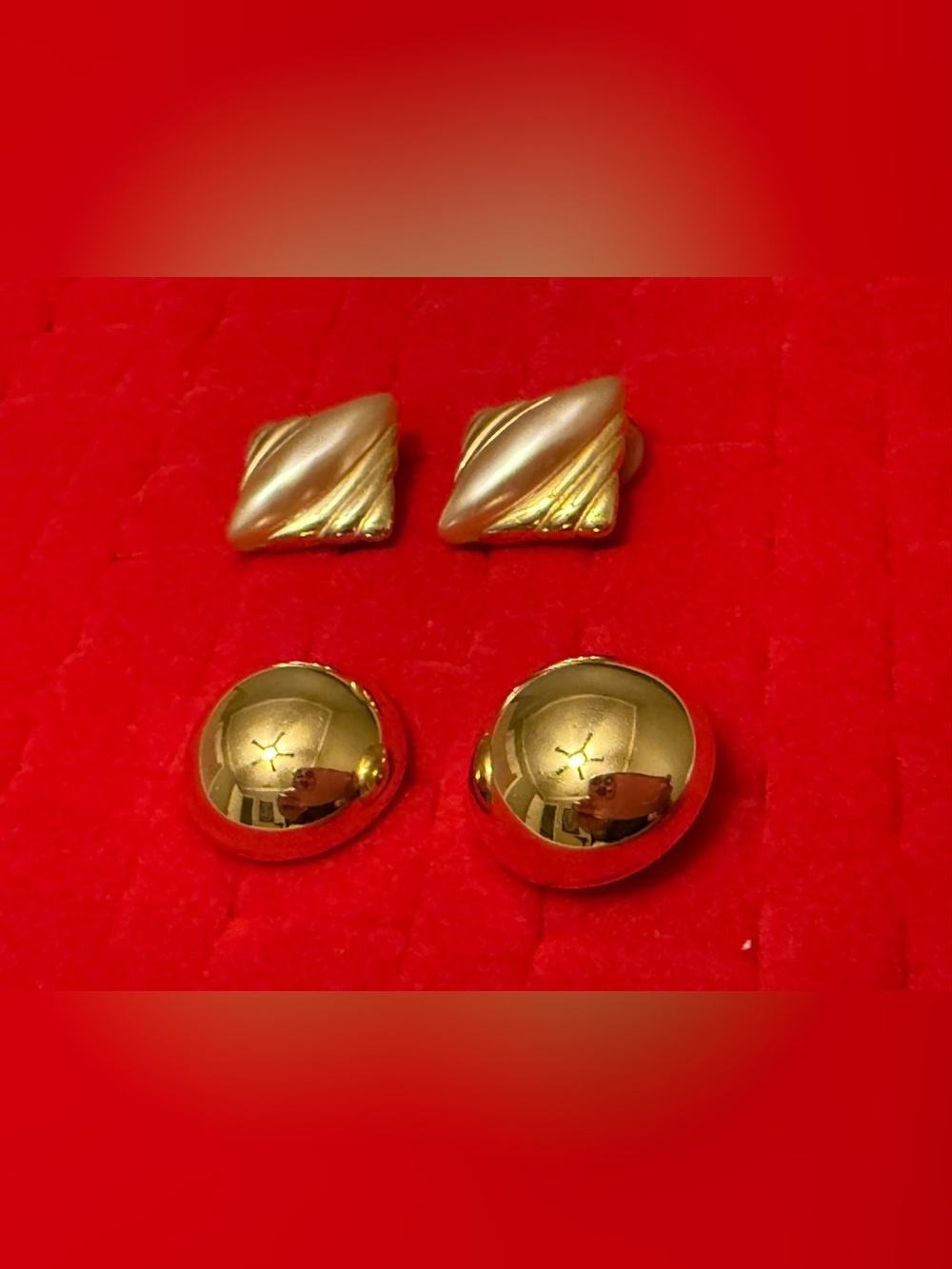 Vintage Napier Gold-Tone Button and Clip Earring Set - Gold
